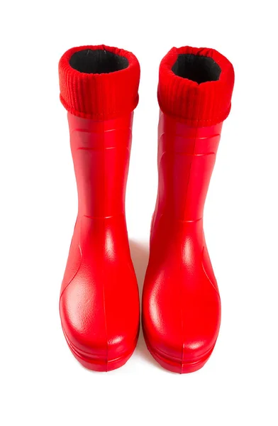 Beyaz Üzerine Izole Kırmızı Lastik Çizmeler — Stok fotoğraf