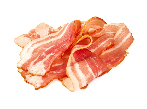 Bacon Isolerade Vit Vägg Bakgrund Närbild — Stockfoto