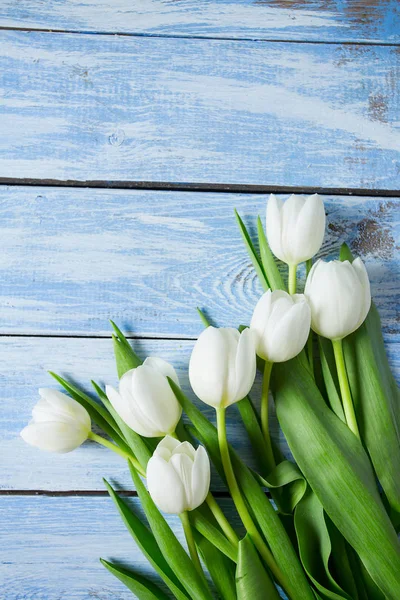 Beautiful Fresh Tulips Wooden Surface — Stock Photo, Image