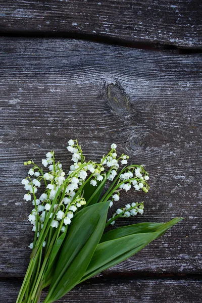 Beautiful Lily Valley Flowers Wooden Surface — Stock Photo, Image