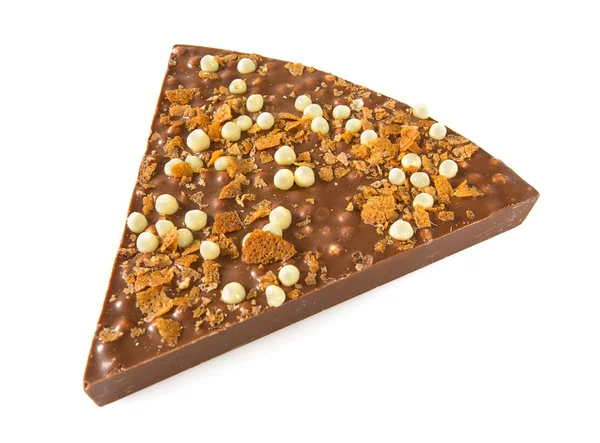 Dreieck Schokoladenscheibe Mit Knusprigen Bällchen Und Flocken — Stockfoto