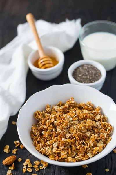 Home Made Granola Wooden Surface Surface — Stock Photo, Image