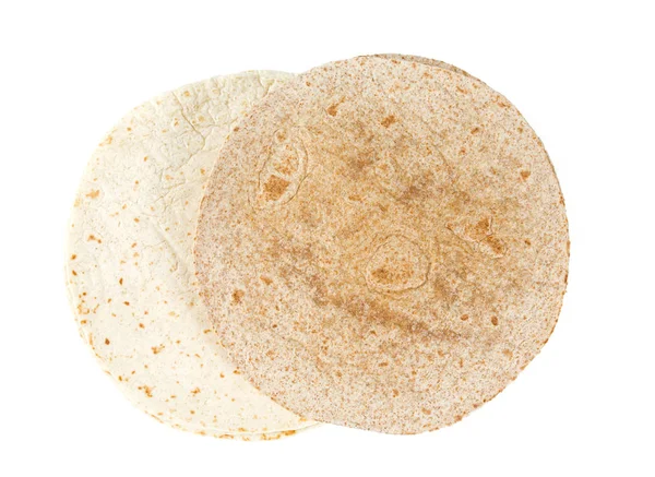 Einfache Und Vollkorn Weizen Tortillas Isoliert Auf Weiß — Stockfoto