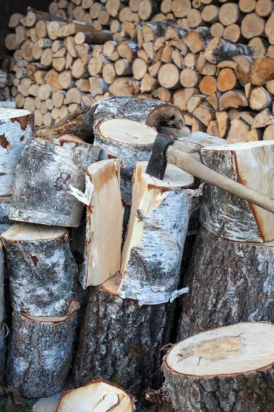 Logs Birch Firewood Close — Stock Photo, Image