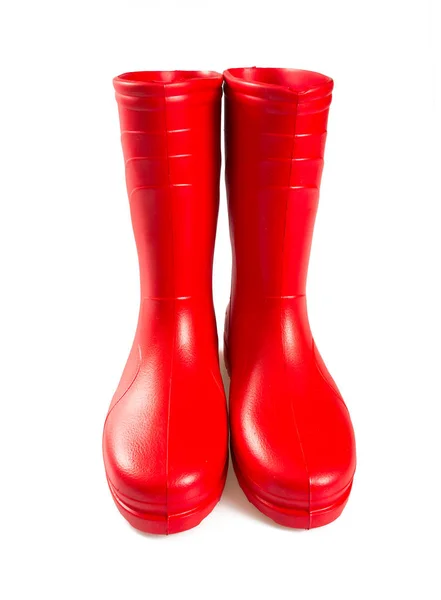 Rote Gummistiefel Isoliert Auf Weiß — Stockfoto