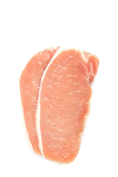 Προβολή Μεγέθυνση Από Φρέσκο Φέτες Ωμό Κρέας Που Απομονώνονται Λευκό — Φωτογραφία Αρχείου