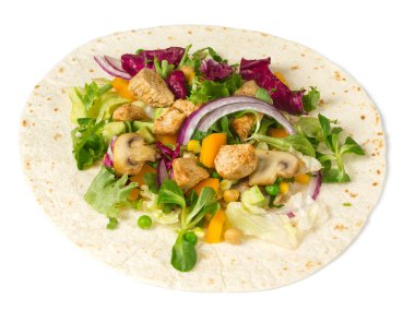 Geleneksel Meksika tavuklu tortilla dürümü