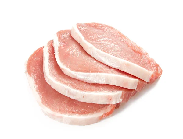 Närbild Färsk Skivad Kött Isolerad Vit Bakgrund — Stockfoto