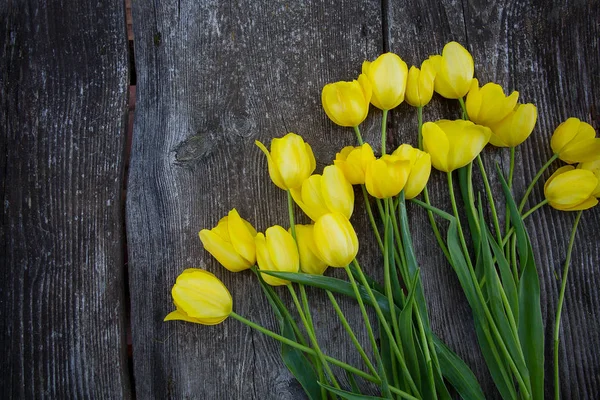 Beautiful Fresh Tulips Rustic Wooden Surface — Stock Photo, Image