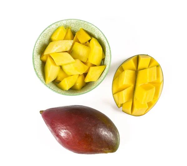 Delicious Mango Pieces Isolated White Background — Stock Photo, Image