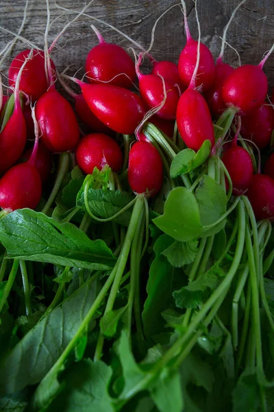 Färska Rädisor Träytan — Stockfoto