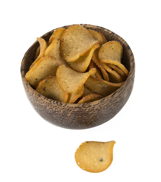 Baked Bread Chips Dill Onions Isolated White — Stock Photo, Image