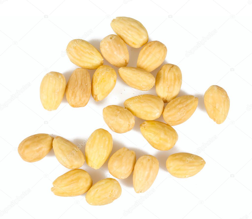 blanched almonds isolated on white
