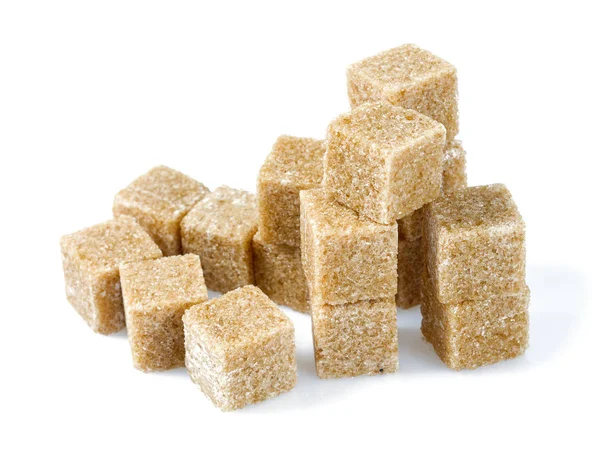 Hnědý Cukr Kostky Izolované Bílém — Stock fotografie