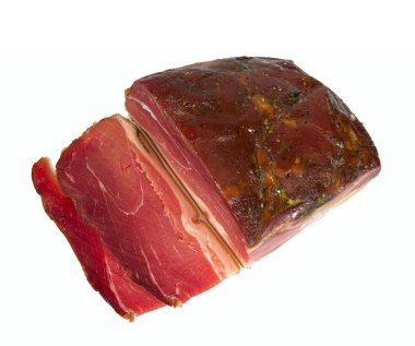 İtalyan speck üzerinde beyaz izole