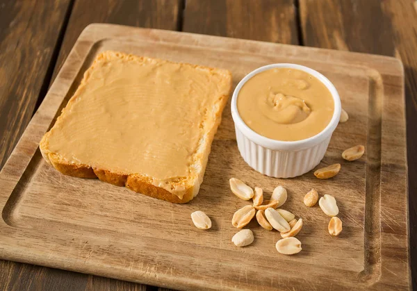 Peanut Butter Sandwich Wooden Surface — Stock Photo, Image