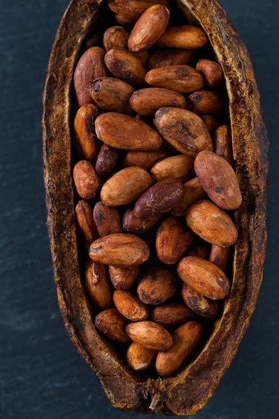 Granos Cacao Superficie Oscura — Foto de Stock