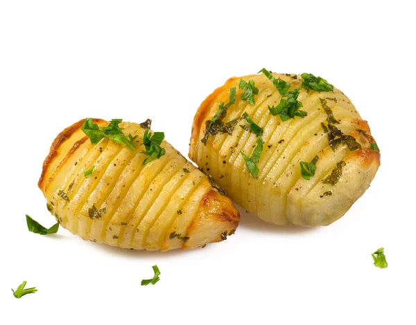 Hasselback Ziemniaki Białym Tle — Zdjęcie stockowe