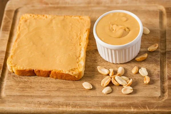 Peanut Butter Sandwich Wooden Surface — Stock Photo, Image