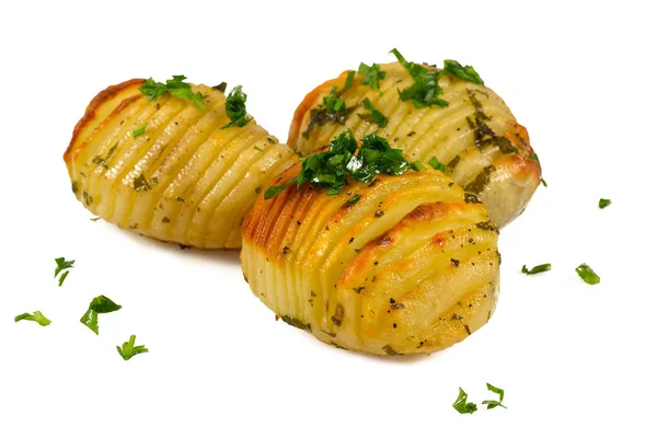 Hasselback Ziemniaki Białym Tle — Zdjęcie stockowe