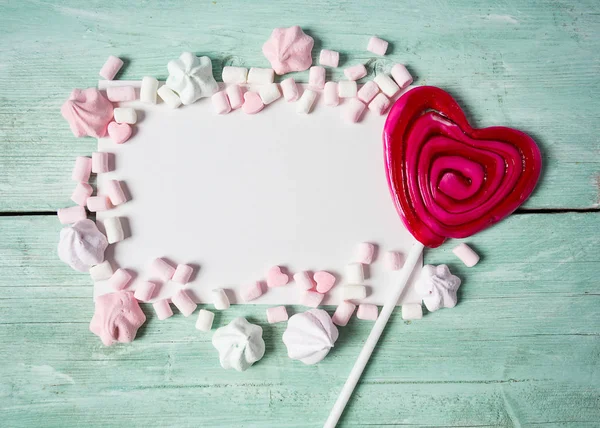 Frame Gemaakt Van Zoete Marshmallow Snoepjes — Stockfoto