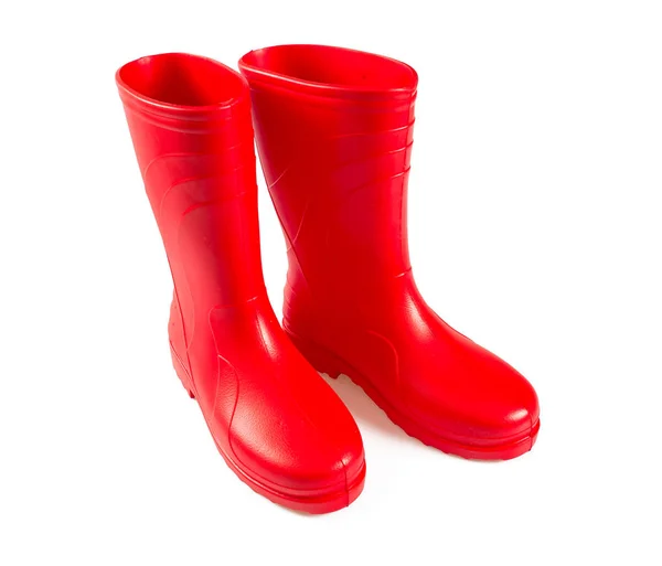 Beyaz Üzerine Izole Kırmızı Lastik Çizmeler — Stok fotoğraf
