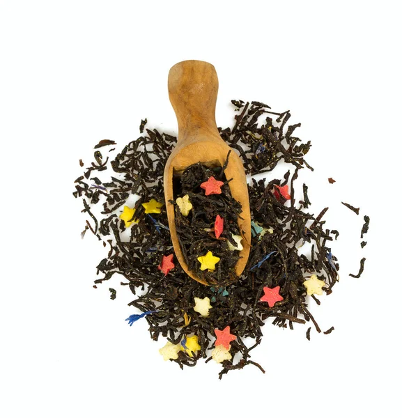 Aromatický Černý Suchý Čaj Hvězdou Tvarované Bonbóny Zlatý Prach — Stock fotografie