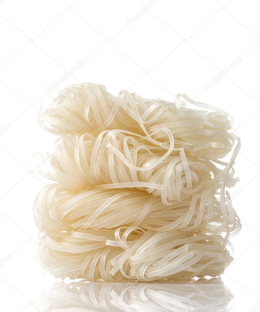raw rice noodles isolated on white
