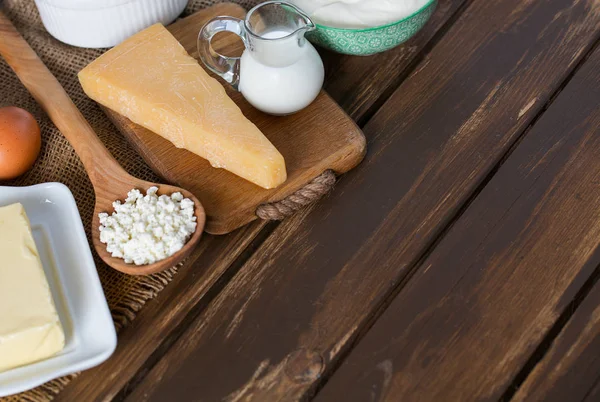 dairy products on wooden surface