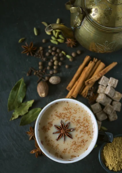 Masala čaj s různými kořením — Stock fotografie