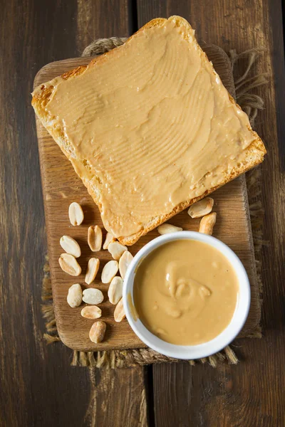 Peanut Butter Sandwich Wooden Surface — Stock Photo, Image