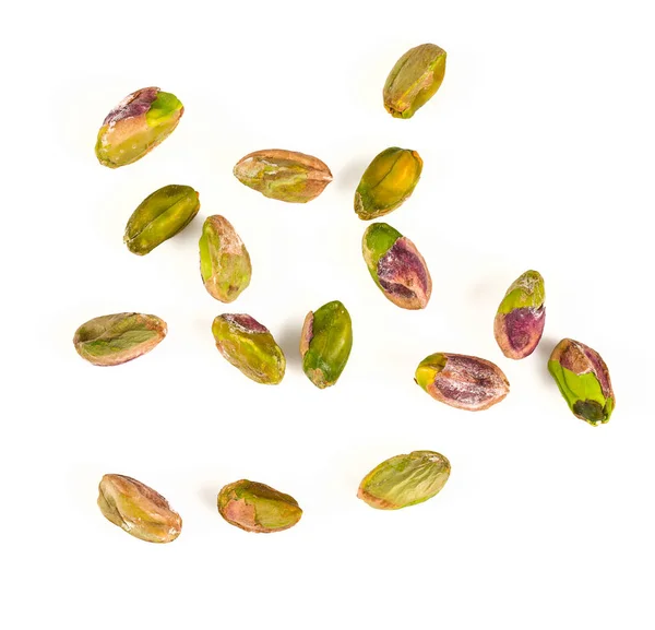 Gepelde Pistachenoten Geïsoleerd Wit — Stockfoto