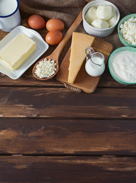 Dairy Products Wooden Surface — Stock Photo, Image