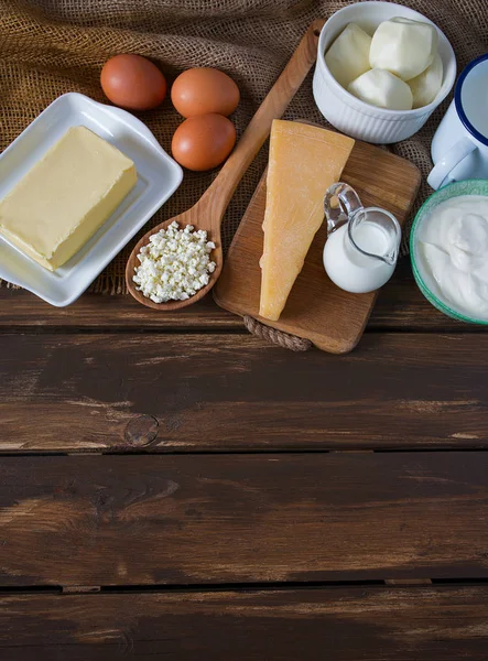 Dairy Products Wooden Surface — Stock Photo, Image