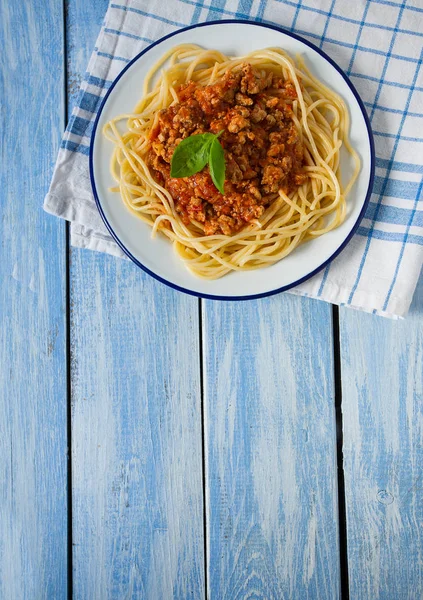 Spaghetti Bolognese Wooden Surface — Stock Photo, Image