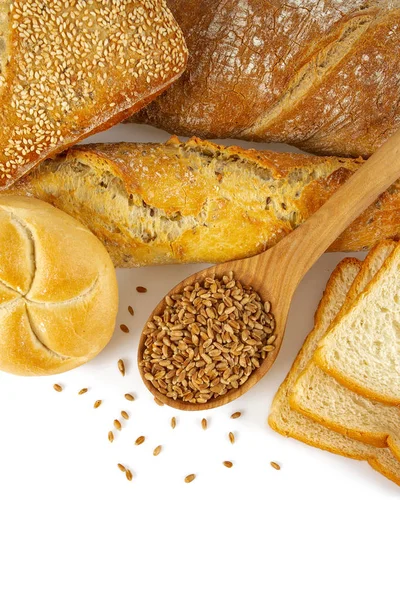 Свіжий Хліб Зерна Мисці Ізольовані Білому — стокове фото