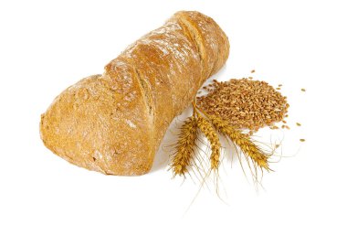 tahıl kulakları beyaz izole ile İtalyan ciabatta ekmek