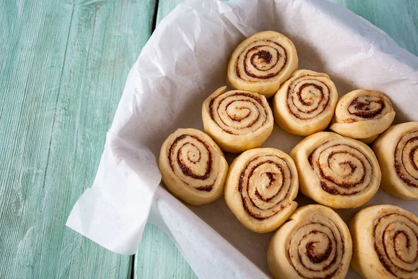 View Raw Cinnamon Rolls — Stock Photo, Image