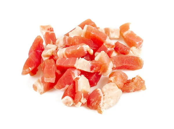 Cubos de bacon isolados sobre fundo branco — Fotografia de Stock