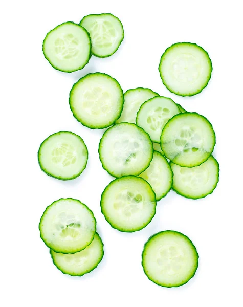 Cut cucumbers isolated on white — Stock Photo, Image