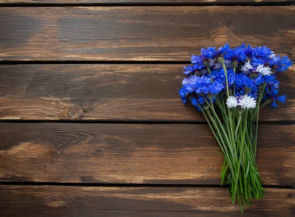 Голубой васильковый цветок на деревянной поверхности — стоковое фото
