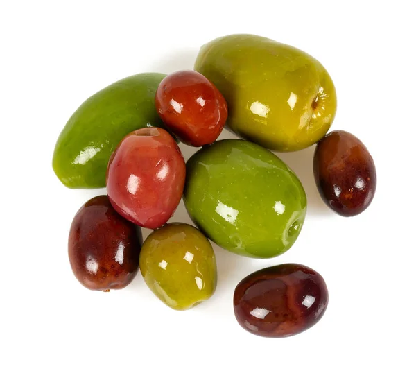 Olive Marinate Nere Verdi Isolate Fondo Bianco — Foto Stock