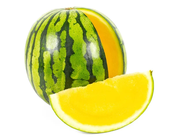 Cut Yellow Watermelon Isolated White Background — Stock Photo, Image