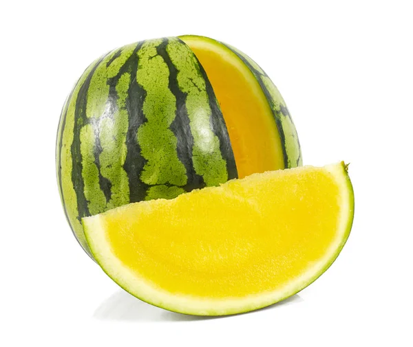 Cut Yellow Watermelon Isolated White Background — Stock Photo, Image