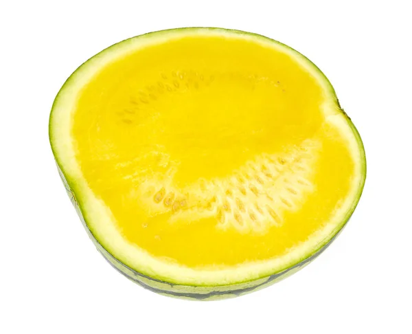 Hälfte Der Gelben Wassermelone Isoliert Auf Weißem Hintergrund — Stockfoto