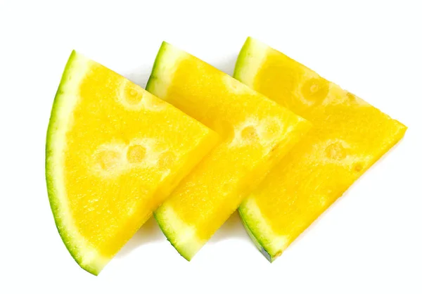 Gele Watermeloen Geïsoleerd Een Witte Achtergrond Gesneden — Stockfoto