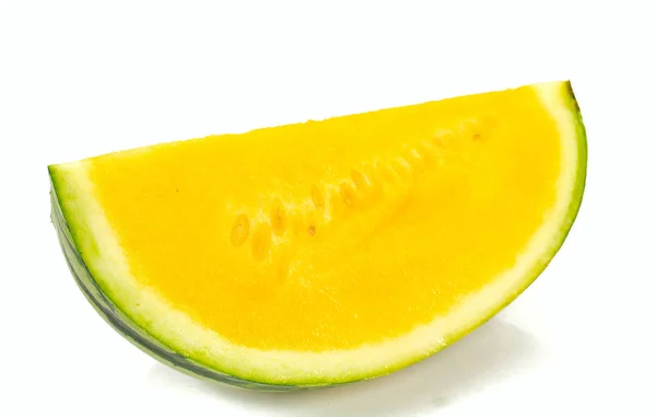 Slice Yellow Watermelon Isolated White Background — Stock Photo, Image