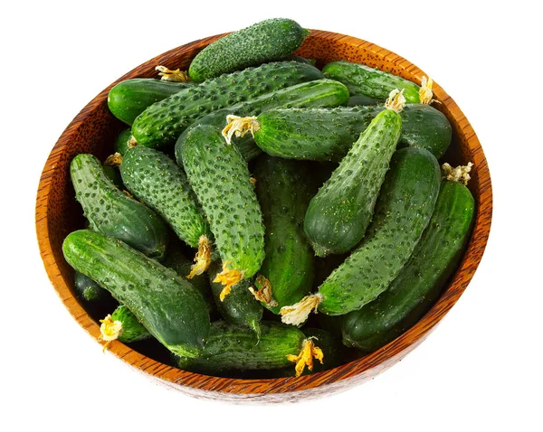 Komkommers in een kom geïsoleerd op wit — Stockfoto