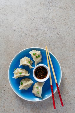 Soya soslu taze Japon gyoza köftesi.