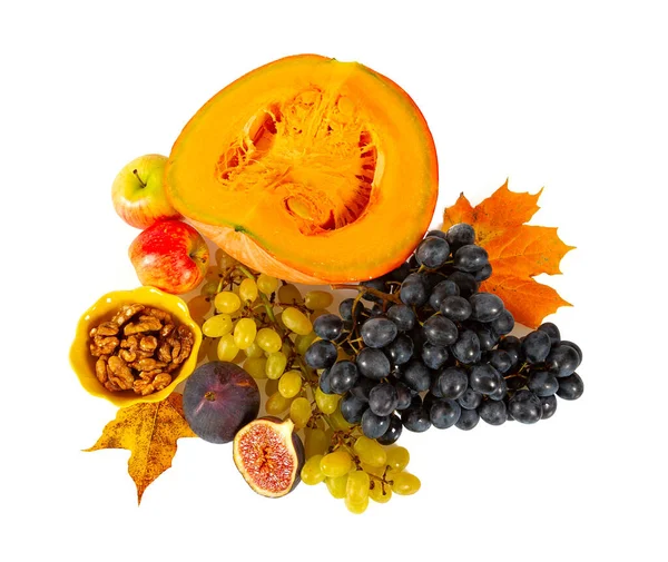 Podzimní Ovoce Zelenina Izolovaných Bílém — Stock fotografie